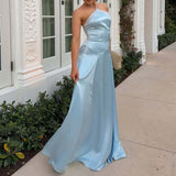 Purpdrank   Casual Halter Hollow Slim Wedding Dress Fashion Backless Summer Long Dresses Satin Off Shoulder High Waist Formal Occasion Dress
