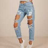 Purpdrank  Beggar Knee Big Hole Ripped Distressed High Waist Boyfriend Jeans Destroyed Denim Jeans Woman Broken Denim Pants Suit Pants)