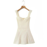 Purpdrank  Sexy Beigeyellow Corset Style Sleeveless Slow Chest Tank Dress Women Lacing up Bandage Back Swing Sleeveless Dresses Robe