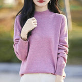 Purpdrank  Women's Loose Fit Knitted Sweater Half High Collar Soft Fleece Winter Thickened Floral Thread Knit Top Lazy Base Layer Shirt