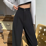 Purpdrank  Office Ladies Casual Suit Wide Leg Pants Women Elegant 2025 Spring Summer Fashion Solid Color High Waist Loose Outwear Trousers