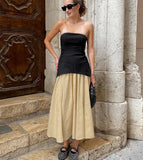 Purpdrank  Summer Elegant French Cotton and Hemp Skirt Women's High End Strapless Vest  Long Two-piece Set