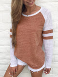 Purpdrank  Women's T-Shirts Autumn Winter Daily Basic Comfortable Ventilate Simple Patchwork Raglan Sleeve Round Neck Casual T-Shirts