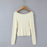 Purpdrank  Autumn French Retro Slash Neck Slim Solid All Match Long Sleeve Knitted Pullovers