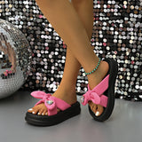 Purpdrank  Summer Bow Knot Crystal Decor Slippers for Women Thick Sole Pu Leather Sandalias Woman 2025 Casual Lightweight Slippers Mujer