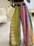 Purpdrank  Women's Striped Printed Wide Leg Pants New Fashion Contrast Color Drawstring High Waisted Loose Streetwear Trousers