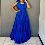 Purpdrank  Casual Women High Waist Long Dress Elegant Polka Dot Summer Beach Dress Simple Loose O-Neck Short Sleeve Vacation A-line Dress