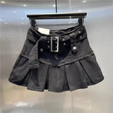 Purpdrank  Summer Girly Feeling High-waisted Denim Skirt Fashion Spice Skirt Europe The United States Women's Group Anti-go Pleated Skirt