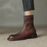 Purpdrank - Women Ankle Boots Thick High Heels 2023 New Autumn Winter Office Lady Genuine Leather Shoes Woman Retro Style Black Boots Women