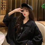 Purpdrank  Short Denim Coat Female Tide ins Autumn and Winter Loose Korean Version of Everything Casual Tooling Small Top Solid Color