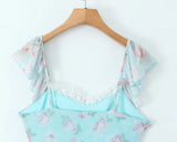 Purpdrank  Sexy Sweet Girl Lace Trim Floral Print Ruffle Straps Sling Mini Dresses Women Backless A-line Sleeveless Summer Dress