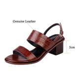 Purpdrank  Open Toe Shoes Summer Women Sandals New Fashion Buckles Genuine Leather Thick Heels Pumps Buckles Party Basic Shoes Woman