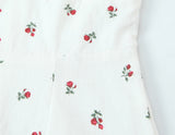 Purpdrank  Retro French Style White Floral Print Short Puff Sleeve Dress Women V neck Slim Waist A-line Mini Dresses Vestidos Holiday Robe