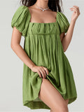 Purpdrank  Women Summer Short Mini Dress Solid Short Puff Sleeve Square Neck Backless Criss-Cross Tie-up Dress Vestidos