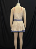 Purpdrank  Stylish Sleeveless Button Front Two Piece Set with Blue Trim and Pleated Mini Skirt Perfect for Brunch Dates and Garden Parties