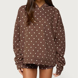 Purpdrank  Women 2 Piece Outfits Polka Dot Sweatsuits Shorts Sets Fall Long Sleeve Oversized Hoodie Tops Girl Casual Lounge Matching Suit