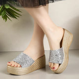 Purpdrank  Luxury Sequins Band Open Toe Slippers Women Fashion Wedge Thick Platform Sandals Woman Plus Size Daily High Heel Slides Mujer