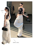 Purpdrank  White Low Rise Waist Wide Leg Baggy Pants Women Y2K Streetwear Casual Loose Trousers Female Fashion Straight Pants