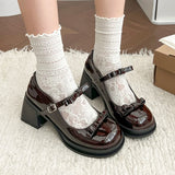 Purpdrank  Elegant Bowknot High Heeled Mary Jane Shoes Women Ankle Buckle Platform Pumps Woman Japanese Patent Leather Lolita Shoes Female