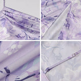 Purpdrank  Print Floral Satin Dress Ruched Midi Split Summer 2025 Strap Backless Bandage Women Sexy Party Dresses