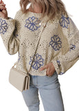 Purpdrank  Winter New Floral Print Short Sweater for Women 2025 Personalized Hollow Shoulder Knit Sweater for Women