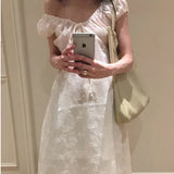 Purpdrank  Ele Embroidered A-Line Dr Women's Summer Chic Bow-Tied Long Dr High Waist Korean Sle Commute Softn Medium