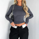 Purpdrank - Women Long Sleeve Slim T-Shirts O Neck 2023 Autumn Winter Causal Solid Tops Pullovers Base Tees Streetwear Y2K Bodycon T Shirt