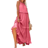 Purpdrank  Ladies' Bohemian Style High Street Summer Large Hem Stacked Long Dress Fashionable Daily Date Sexy Beach Style Pure Color Skirt