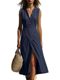 Purpdrank  Elegant Solid Color Maxi Dress Women Summer Fashion Sleeveless V-neck Maxi Dresses Casual