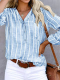 Purpdrank  Simple Blouse Women V Neck Striped Shirts Long Sleeve Vintage Fashion Top Spring Summer New Casual Female Blouse