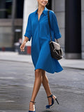 Purpdrank  Office Lady Commute Blue Lapel Shirt Dress New Solid Color Loose Urban Simple Casual Elegant Midi Dresses For Women