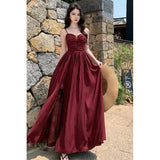 Purpdrank  Pure Desire Sexy Backless Sleeveless Strap Dress for Women Spring New Waist Slimming Design Sense Split A-line Dress
