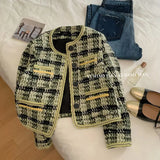 Purpdrank  Hand Woven Short Jacket for Women Short Petite Socialite Temperament Coarse Tweed Top