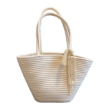 Purpdrank  Portable Straw Woven Tote Bag Handmade Large Capacity Shoulder Bags Hollow Out Button Braided Underarm Bag Women