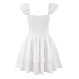 Purpdrank  Sexy White Embroidery Lace Pad Bra Corset style Wood ears Strap Mini Tank Dress Women 2 Layers Ruffles Swing Dresses Vestdios