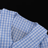 Purpdrank  Fashion Cotton Blue Plaid Dress Casual Lapel Long Sleeve Mini Dresses Elegant Holiday Boho Dress Women Vestidos