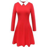 Purpdrank  Women's Dresses Autumn Fitting Slim Simple Contrast Color Long Sleeve Shirt Collar Mini Shift Office Lady Dresses