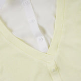 Purpdrank  Sweet Korean Style Knit Top for Women Fashion Color Block Fake Two-Piece Turn Down Collar Long Sleeve Slim Pullover Tops