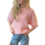 Purpdrank  Women's Spring Autumn Knit Sweaters Half Sleeve O Neck Solid Color Casual Knitwear Loose Pullover Tops