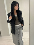 Purpdrank  Chic Vintage PU Leather Velvet Surface Long Sve Jaet ort Outerwear Women's Loose Suit Collar Autumn New Sle Commute