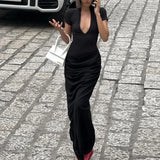 Purpdrank  Sexy Slim Long Dresses For Women Summer Short Sleeve V-neck Bodycon Maxi Dress Elegant Vestidos