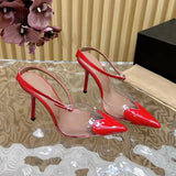 Purpdrank  Summer Sexy Transparent PVC Red Women Sandals Fashion Stiletto High heels Patent Leather Mixed-colors Mules Slides Party Shoes
