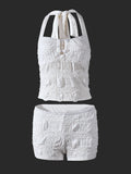 Purpdrank  New Summer Chic White Crop Top Set Sexy Halter Neck Sleeveless Backless Slim Camis and Shorts Women 2 Piece Matching Set