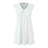 Purpdrank  Sweet White Spliced Lace open Buttons Peter Pan Collar Mini Sleeveless Dress Women Wood ears Hem Loose Straight Short Vestidos