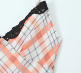 Purpdrank  Sexy Spliced Lace V neck Plaid Print Corset Sling Dress Summer Woman Slim Fit Midi Long Robe Beach Holiday Vestidos