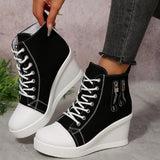 Purpdrank  New plus Size High Top Canvas Shoes Women's Platform Thick Bottom Slope Heel Single Shoes Heightening Slimming Fashion