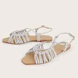 Purpdrank  Fashion Womens Shoes All-Match Female Sandal Open Toe Large Size Strappy Heels Luxury New Girls Flat Peep Summer Big  Beige