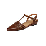 Purpdrank   Summer Genuine Leather Sandals Pointed Toe Sandals for Women Low Heel Concise Gladiator Shoes Fashion Narrow Band Ladies Shoes