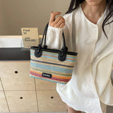 Purpdrank  Straw Woven Design Top-Handle Bags Women Rainbow Color Summer Beach Shoulder Crossbody Bags Luxury Designer Handbags