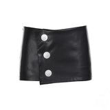 Purpdrank  Sexy Pu Leather Asymmetrical Super Mini Skirts With Shorts Y2K Slim Low-Wiasted Button Bodycon Skirts Women Summer Fashion